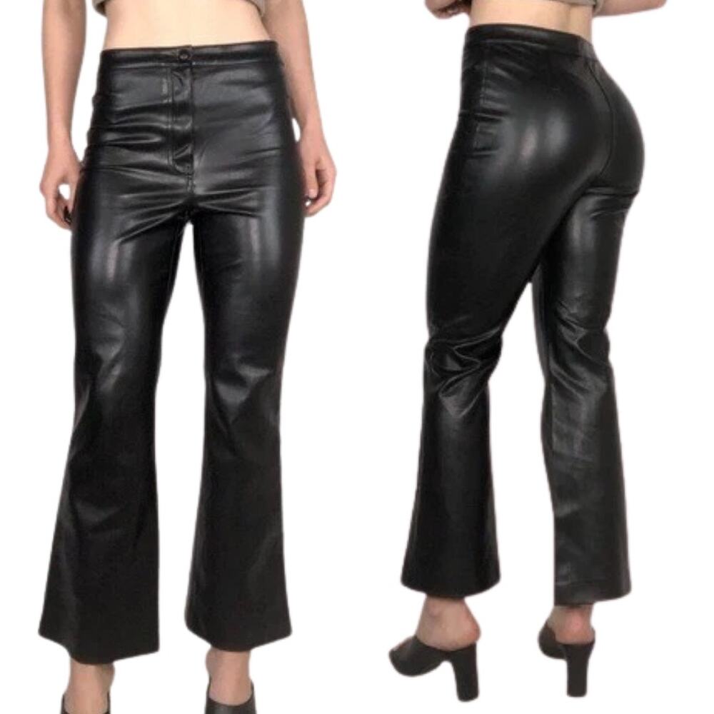 Aritzia Wilfred Black Faux Leather Kick Flare Stretch No Pockets Pants (Sz 8)